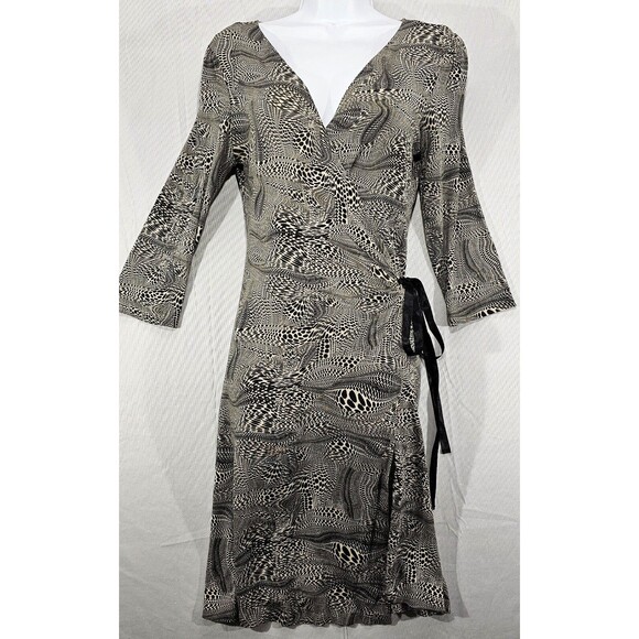 VTG Express Womens Wrap Dress Modal Knit 90s Y2K Fairy Grunge Animal Print Small - Picture 5 of 13